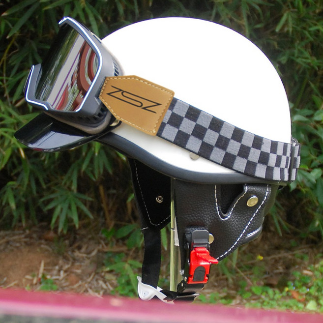 레트로 클래식 오토바이 헬멧 슈퍼커브용 헬멧 여름용 반모 페이스, 9 ⭐운백⭐블랙티그레이그릴대풍경 챙 탈부착식워머 증정