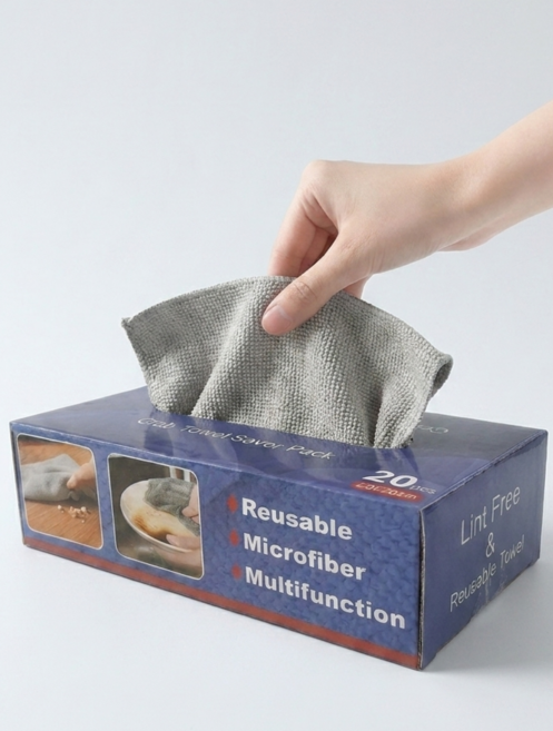 라이프디 다용도 뽑아쓰는 일회용 극세사 타월 빨아쓰는 행주 차량용 세차타올 걸레, 그레이, 1박스, 20장(20X20cm)