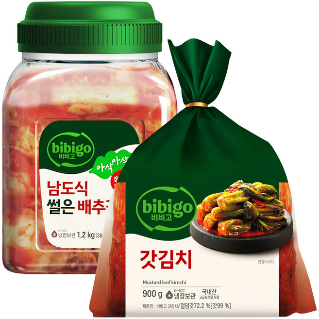 비비고김치(남도식썰은배추김치1.2kg+갓김치900g), 1세트, 2.1kg