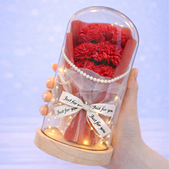 모아룸 LED 유리돔 무드등 꽃다발 카드 포함 선물세트, 존경03