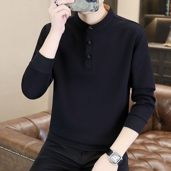 휠렉스 남성 봄 헨리넥 버튼 맨투맨 긴팔 데일리 상의 W53