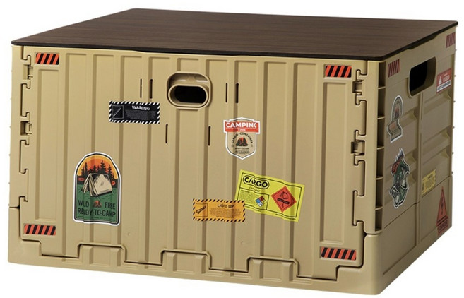 카고컨테이너 시그니처 폴딩박스 캠핑박스 오픈형 캠핑 수납 정리함, 베이지SET(폴딩박스+상판), 1세트, 1단