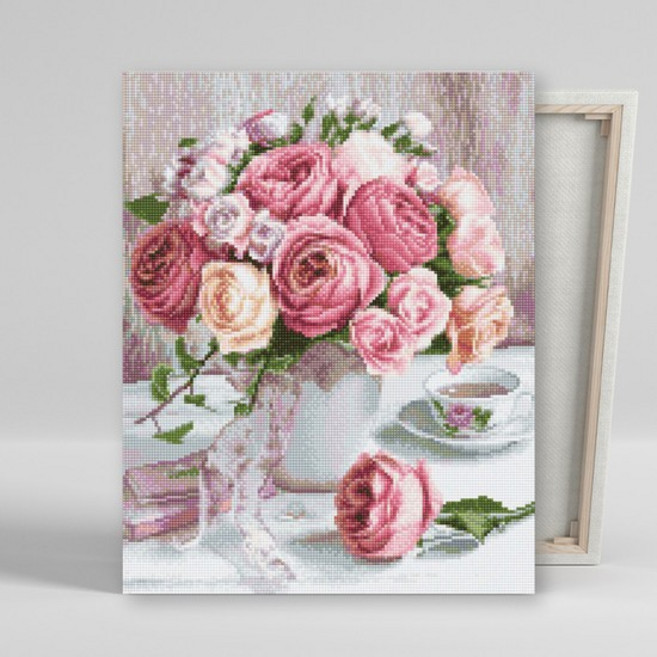DIY캔버스형 보석십자수 40x50cm 파스텔 장미화병, 1개
