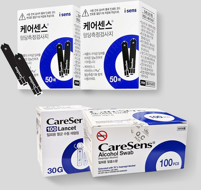 [아이센스] 케어센스2 혈당시험지 100매+침100개+솜100개, 케어센스2혈당 시험지 100매 +침100매+솜100매, 1개, 1세트