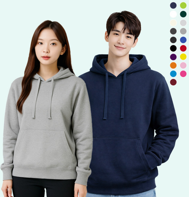 남녀공용 특양면 무지 후드티셔츠