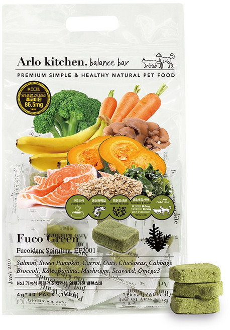 알로키친 강아지 지방종 치매 유선 악성 종양 후코이단 자연식 동결건조 사료 후코그린 40개입 160g, 1개