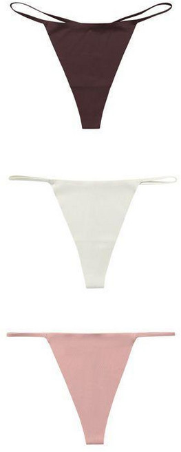 歐美豹紋細帶一根線丁字褲 冰絲無痕內褲女, 深褐色+白杏色+粉色,L建議體重140-160斤