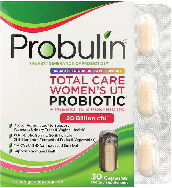 Probulin 토탈 케어 여성용 UT 프로바이오틱 + 프리바이오틱 및 포스트바이오틱 캡슐 30정 Probulin (프로불린), Probulin, 토탈 케어 여성용 UT 프로바이오틱, 1개