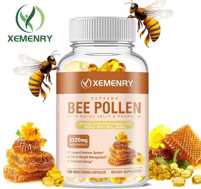 로얄 젤리 프로폴리스 면역 체계 강화 피부 건강 증진 효과가 있는 벌꿀 꽃가루 캡슐, 1개, 120정