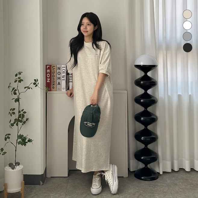 디테일웨어 여성 팬던트 반팔 롱원피스 빅사이즈 편한원피스 탄탄한 면소재 임부복 양트임 홈웨어 데일리 꾸안꾸룩