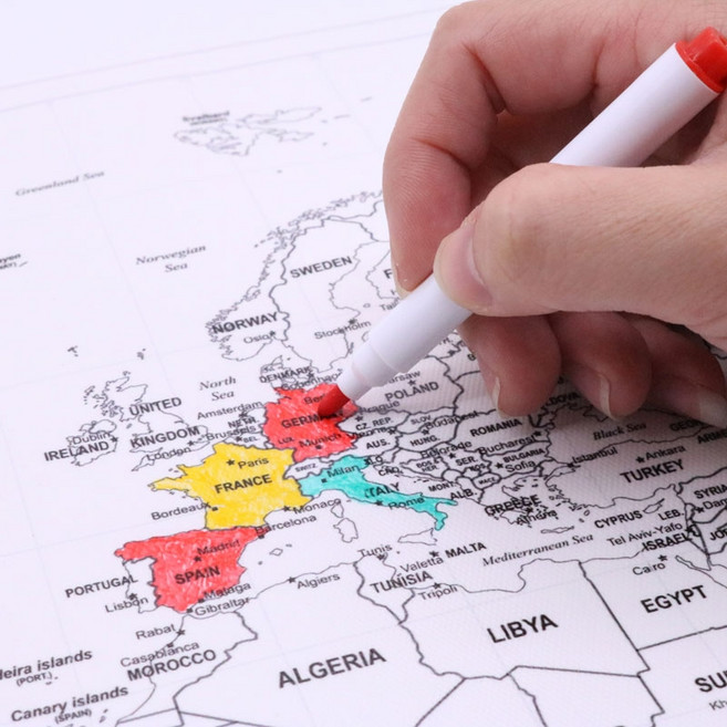 세계지도 대형 백지도 컬러링지도 색칠 펜포함 세계여행지도 방문기록 유화, 수채화 세계지도, 02. 100x50cm, 1개