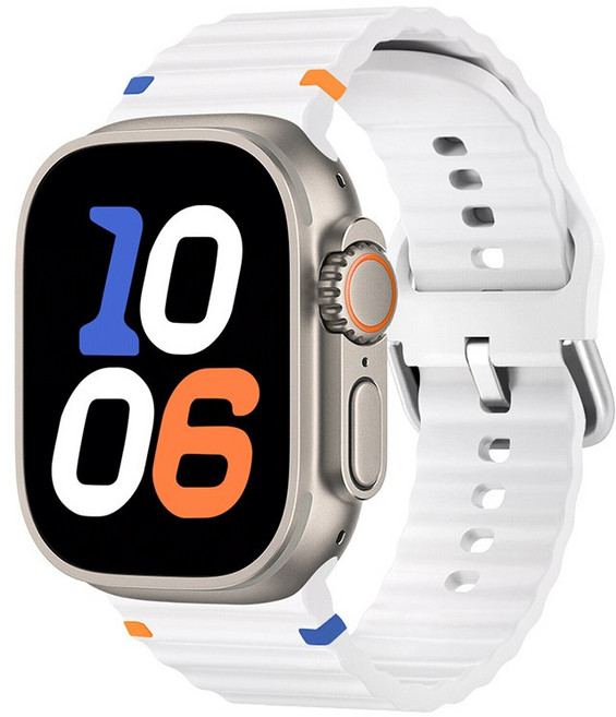 밴드톡 애플워치호환 스포츠 밴드 컬러풀한 스티치 실리콘 스트랩(11 10 9 8 7 6 5 4 3 2 SE2/3 Ultra2/3) 38/40/41/42/44/46/49/45mm, 화이트, 1개