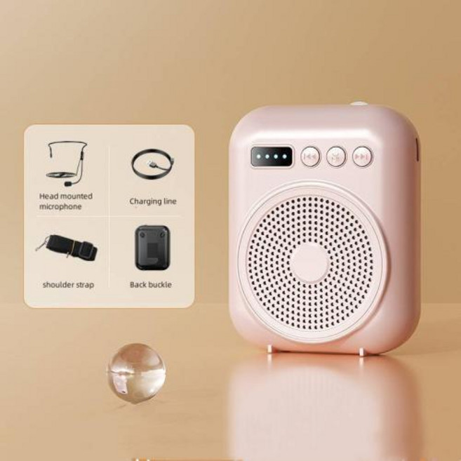 휴대용 블루투스 스피커 고출력 중저음 방수 야외 캠핑용 음성 증폭기 교사 연설을 위한 마이크 디스플레이 서라운드 사운드가 있는 다기능 개인, 3)pink, 1개