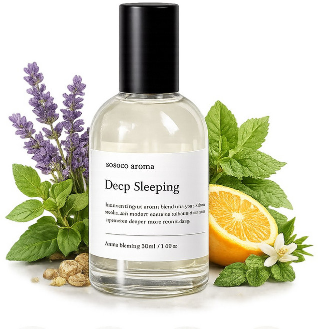 소소코 딥슬리핑 아로마 스프레이 50ml 라벤더 마조람 패츌리 스윗오렌지 블렌딩 필로우미스트 룸스프레이 침실 릴렉싱 향기, 1개