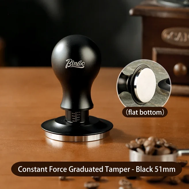 BINCOO 커피 탬퍼 리플 베이스 레벨링 일정 압력 용수철 바리스타 도구 에스프레소 액세서리 51mm, 08 Flat Black-51mm, 1개