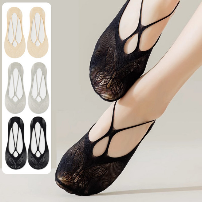 삭스퀸 여성용 벗겨지지 않는 발이 편한 무압박 페이크 삭스 6켤레