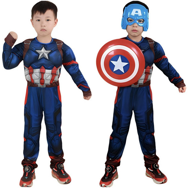 어린이 히어로 방패 코스튬 세트 슈퍼히어로 캡틴아메리카 코스프레 의상 할로윈 어린이집 파티복