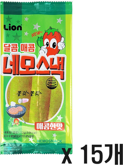 라이온과자 달콤매콤 네모스낵 매콤한맛, 13g, 15개