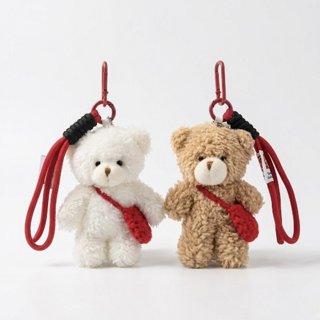 GRNM 곰인형 토끼 키링 열쇠고리 / 남녀공용 커플 우정템 선물용 키홀더, 1개, 볼터치곰 2종 세트(브라운1개+화이트1개)