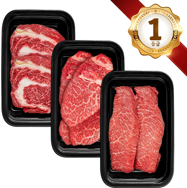 쿠가[냉장] 횡성한우 어사품 1++등급 구이 3구 1호(총1.5kg)근내지방도7이상[구성 등심+안심채끝(랜덤)+특수부위(랜덤)], 1개, 1.5kg