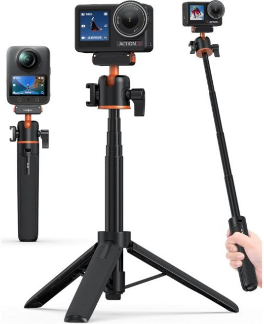 DJI Osmo Action 5 Pro 4 3용 삼각대 셀카봉 모노포드 3 360용 54cm 미니 연장봉휴대폰봉책상용 360° 볼헤드 4단 텔레스코픽 길이 조절 가능 가벼운