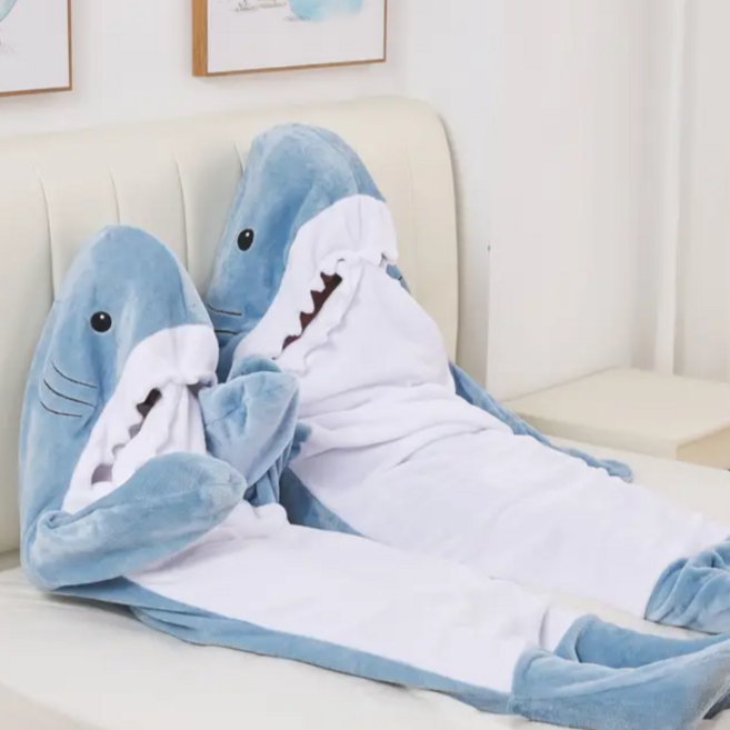 상어잠옷 웃긴잠옷 동물 특이한 커플 입는 담요 후드담요 극세사 블랭킷 귀여운