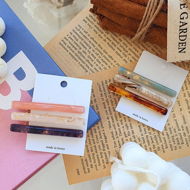 여자 도톰 마블 아크릴 집게핀 실핀 머리핀 3종 세트