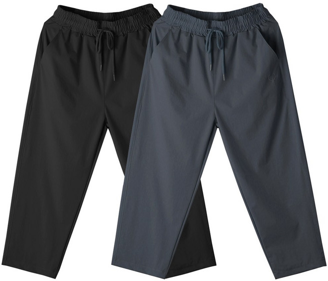 인디오 1+1 여성 여름 세미배기핏 아이스 스판 8부 자수 밴딩 일자팬츠 쿨링 편안한 여름바지 부드러운 스판 NHS2600