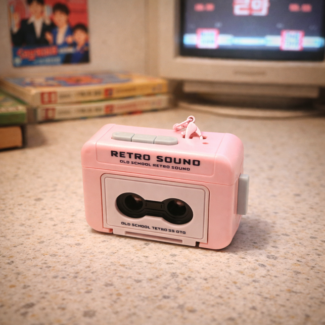 펀펀샵 레트로 카세트 녹음기 키링 커플 감성 우정 선물 음성녹음, 1개, 핑크