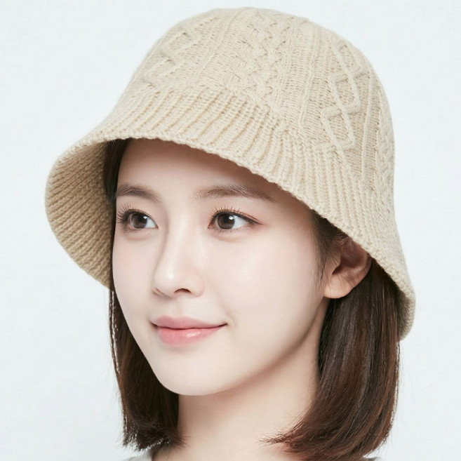 베이직엠 여성 봄 여름 벙거지 모자 버킷햇 꽈배기 여름 니트