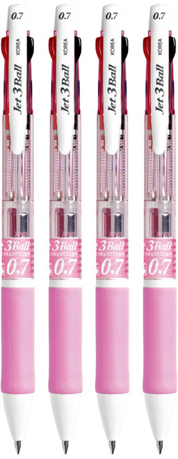 자바펜 제트3볼 다색펜 0.7mm, 분홍색, 4개