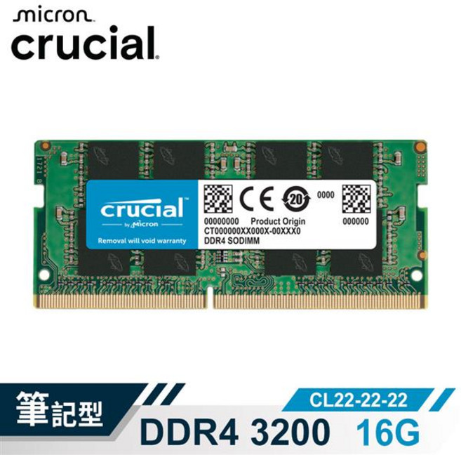 Micron Crucial DDR4 3200 16G 筆記型記憶體, 1個, NB-DDR4