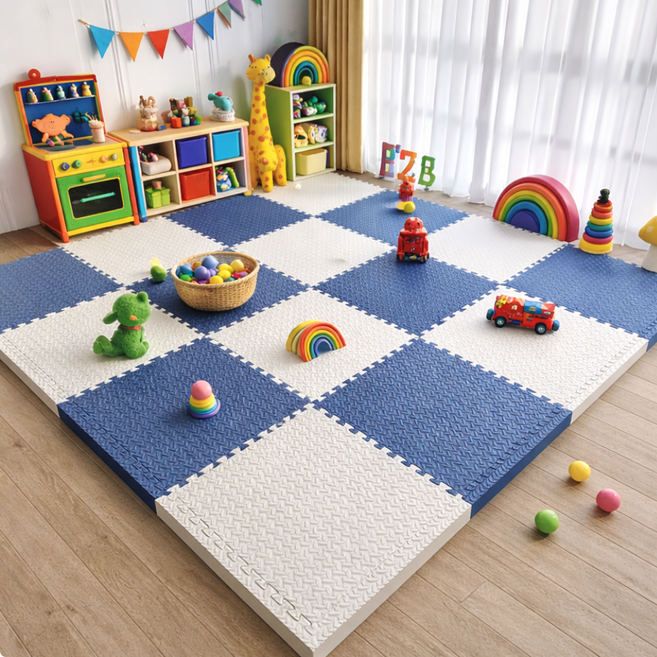 바디플로우 EVA 두꺼운 층간소음 퍼즐매트, 화이트+블루, 16개