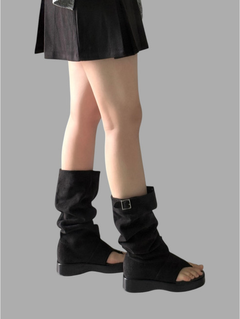 [3.5cm/하비가능] 셔링 스웨이드 레그워머 쪼리 부츠 (샌들부츠/여름부츠/미들부츠/롱부츠)