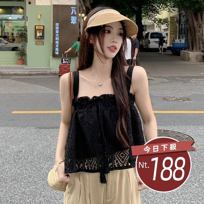 韓版顯瘦鏤空鉤花蕾絲小吊帶背心