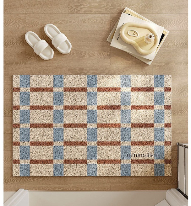 갬성더한 현관매트 바닥 출입구 코일매트, 1개, 베이지 체크