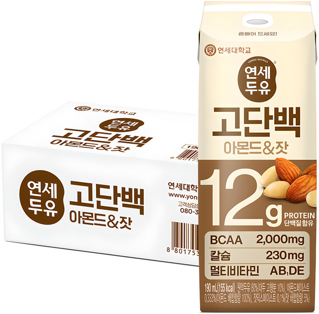 연세두유 고단백 아몬드 앤 잣, 190ml, 24개