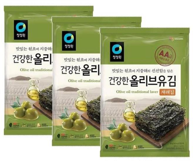 청정원 올리브유 재래김 전장 (5매), 3개, 20g