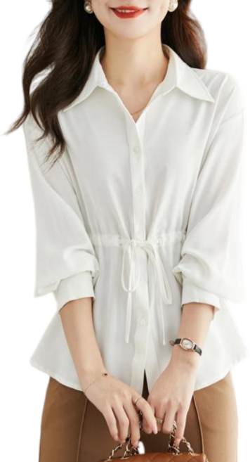 Makone 여성 셔츠크라 오피스룩 스트링 쉬폰 긴팔 심플 블라우스