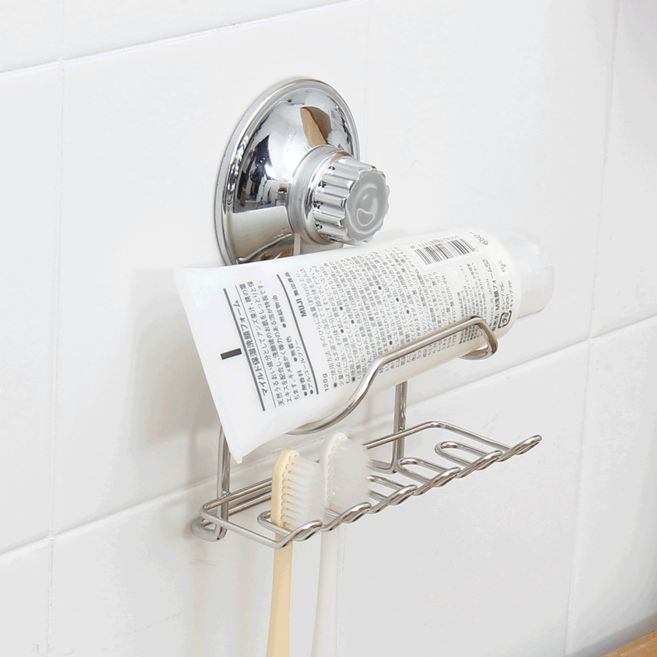 네버스텐 국산 무타공 흡착식 스텐 플러스 치약칫솔꽂이, 1개, 메탈