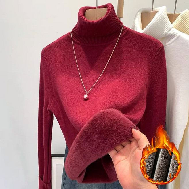 겨울 여성 기모 터틀넥 니트 포근 융털 안감 폴라스웨터