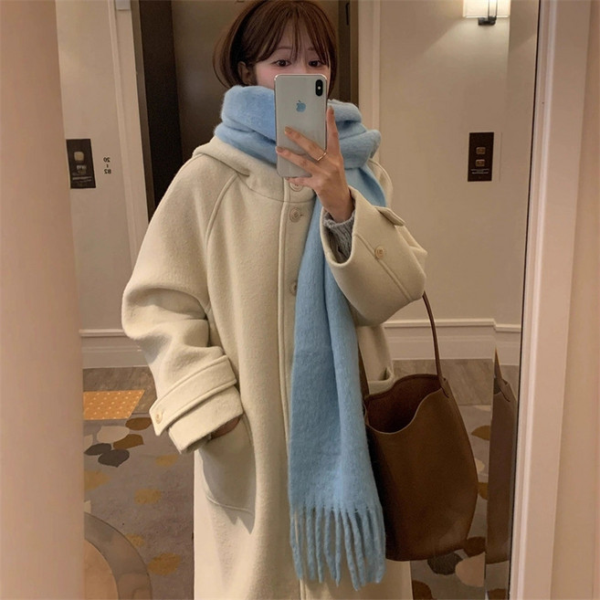 ZAJA 여성 루즈핏 롱 코트 따뜻한 루즈핏 후드 캐주얼 겨울 아우터