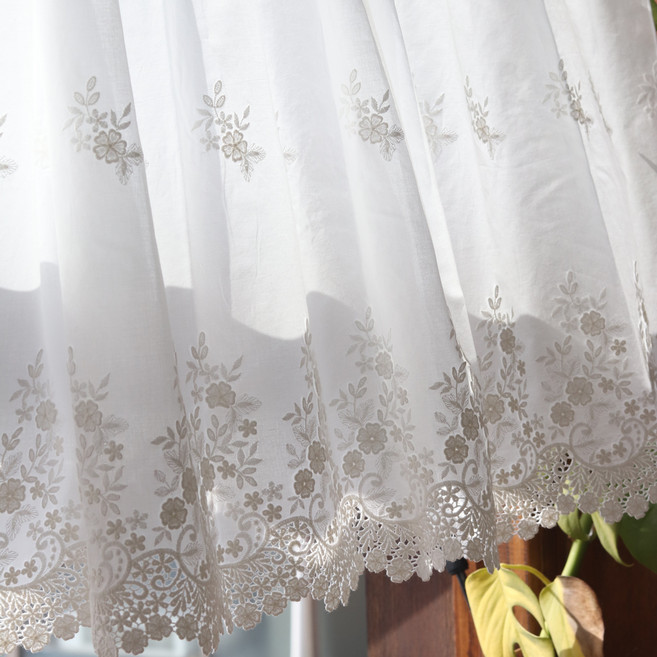 플라워패치 화이트 주방 바란스 케미컬 면 커튼 커튼