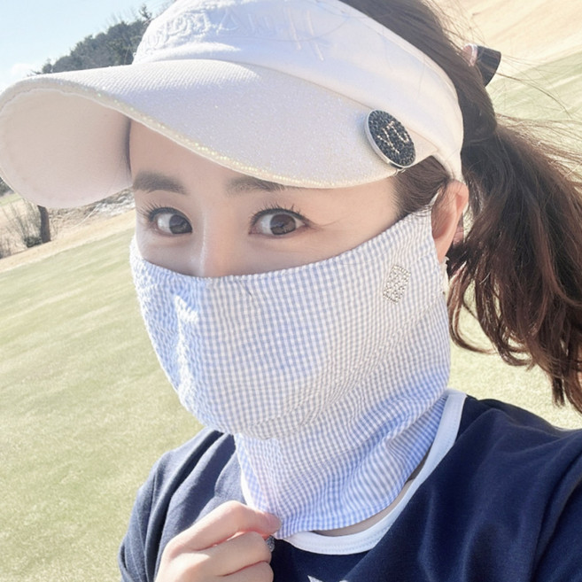 휴스토니 인견 천연소재 마스크 지지미 면 자외선차단 스포츠 골프 여성 얼굴햇빛가리개, 블루, H2 플러스 지지미 (목가리개), 1개