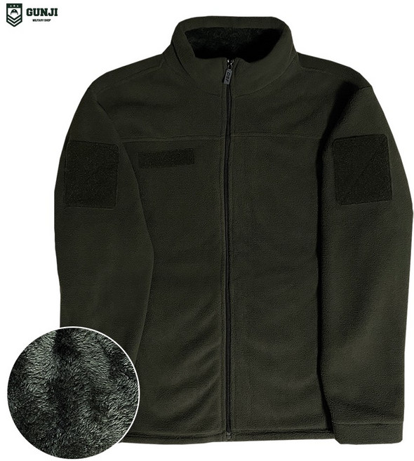 [군지] 카키 벨크로 보아털 후리스 털후리스 찍찍이 플리스 집업 마크 패치 부착