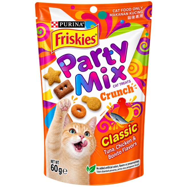 Friskies 喜躍 Party Mix 香酥餅 小酥餅 豪華海鮮拚盤 貓零食 貓餡餅 精燉鮮鮭風味餐包, 1個, 貓脆餅26/12月, 60g, 經典原味