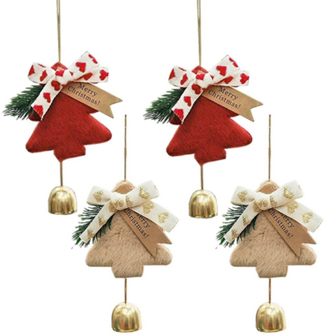 ROOICE 크리스마스 방울 미니 트리장식 벨 4P 세트, 4개, 레드+브라운