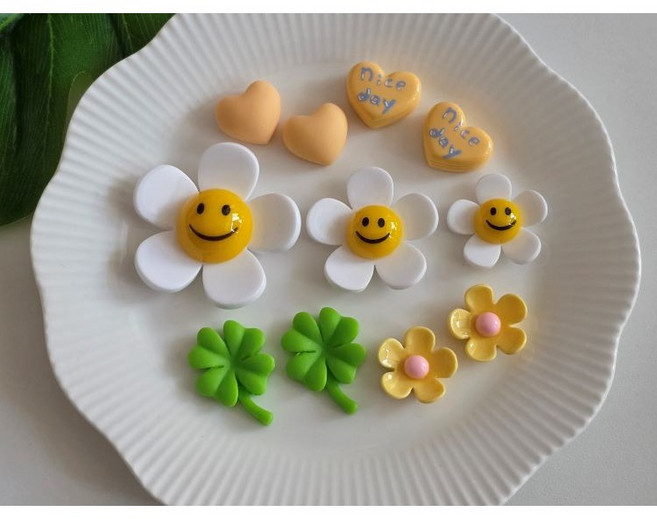 [바닐라제이] 스마일 데이지 꽃 하트 클로버 11P 파츠, 1개, 스마일 데이즈 꽃 11종