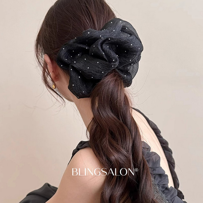 블링살롱 1+1 레이어 실버찡 오간자 빅사이즈 곱창밴드 헤어슈슈 왕 스크런치 머리끈 2컬러세트 셀프웨딩