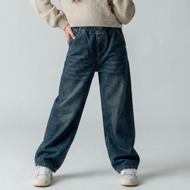 봄 주니어아동 레이크 워싱 와이드데님